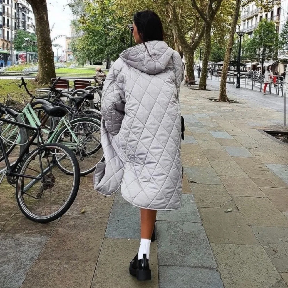 Zara long quilted puffer coat with hood stone grey - Picture 13 of 16